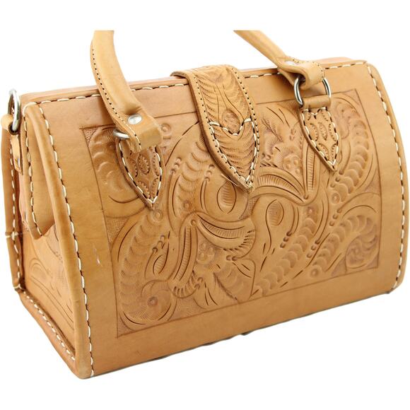 Satchel Saddle Style Hand Tooled Boho Western Cowgirl Chic Leather Purse Bag - Picture 8 of 16